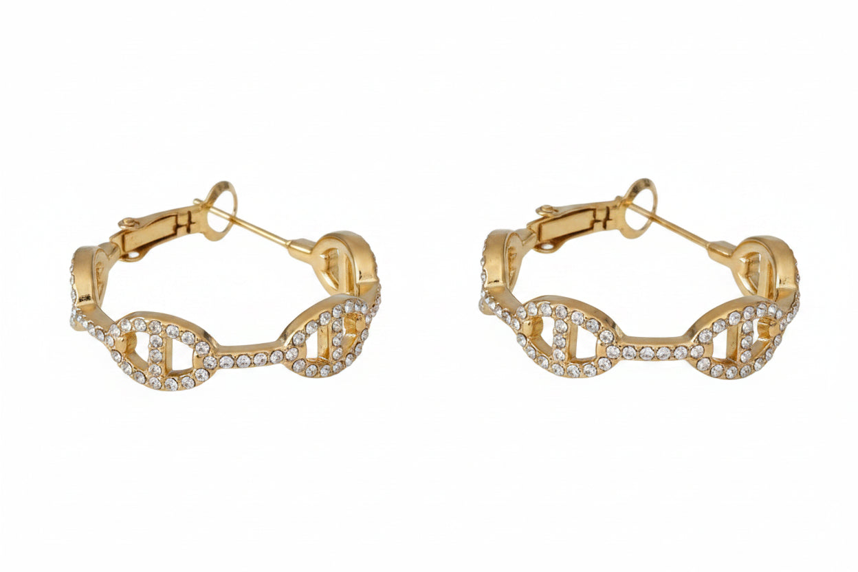 Boucles d'oreilles dorées mailles marine