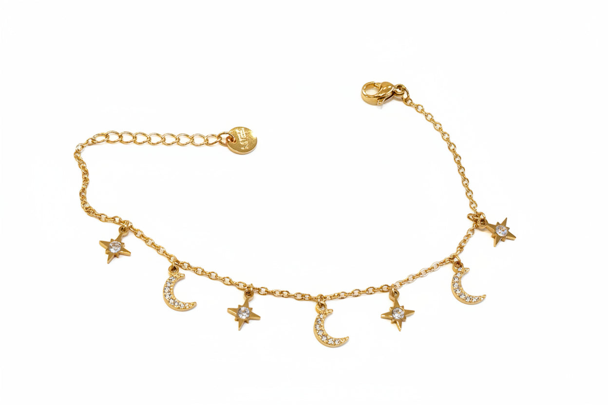 Bracelet doré étoiles lunes