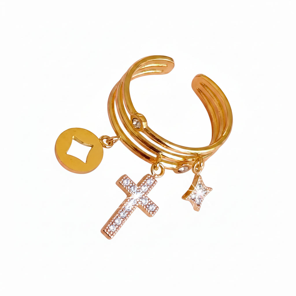 Bague dorée croix