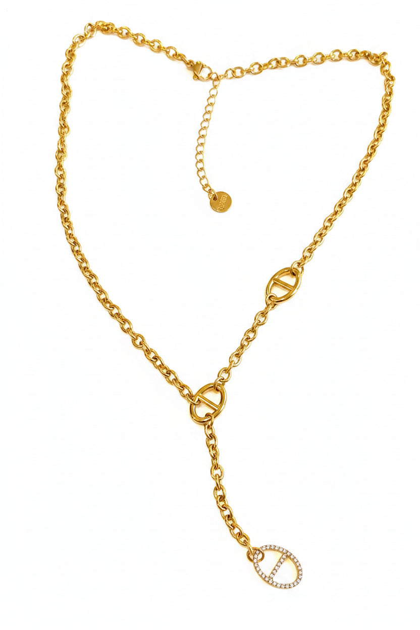 Collier doré mailles marine