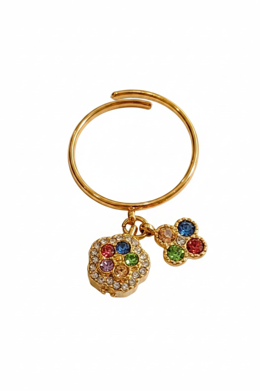 Bague dorée fleurs multicolores